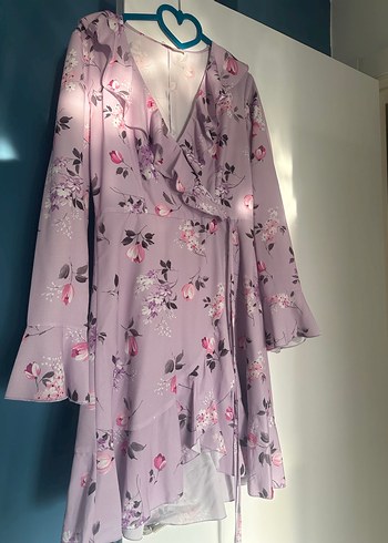 Mor Çiçekli Midi elbise - Görsel 3