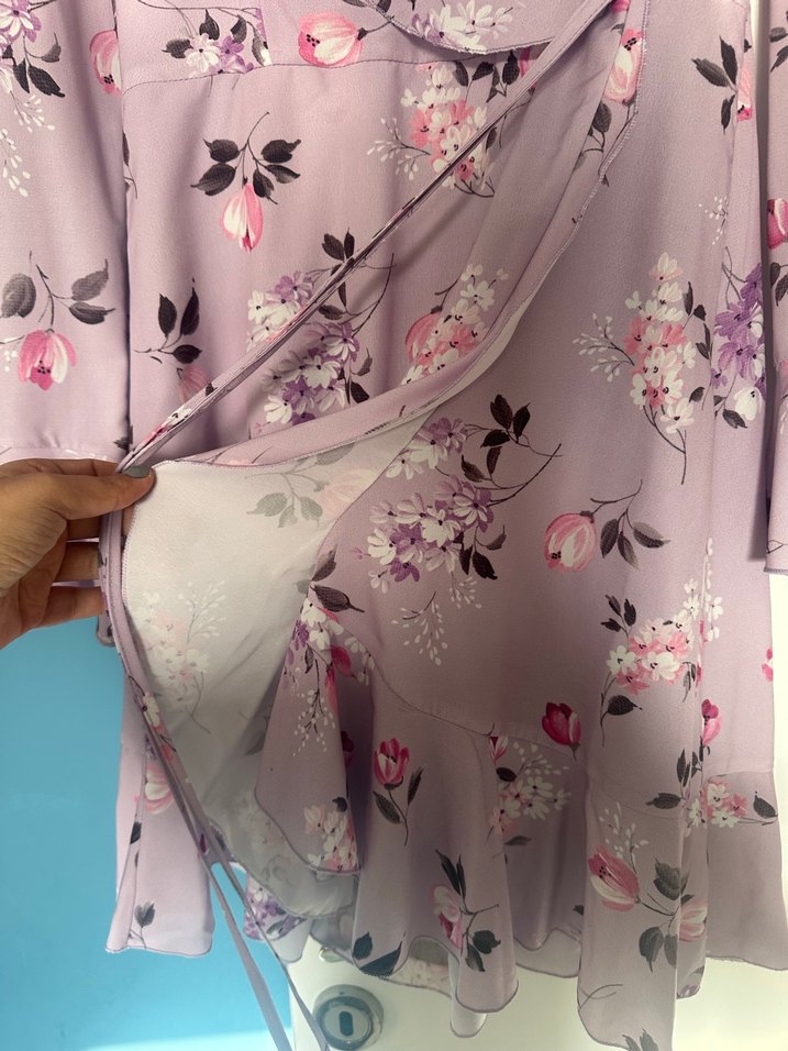 Mor Çiçekli Midi elbise - Görsel 5