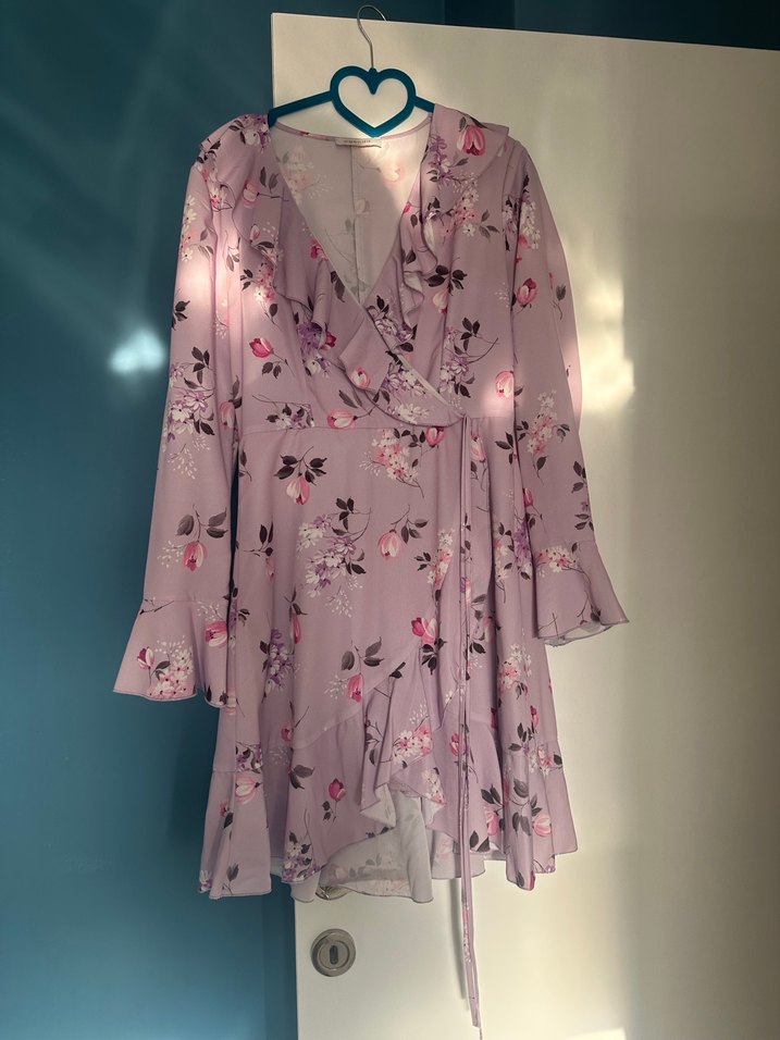 Mor Çiçekli Midi elbise - Görsel 4