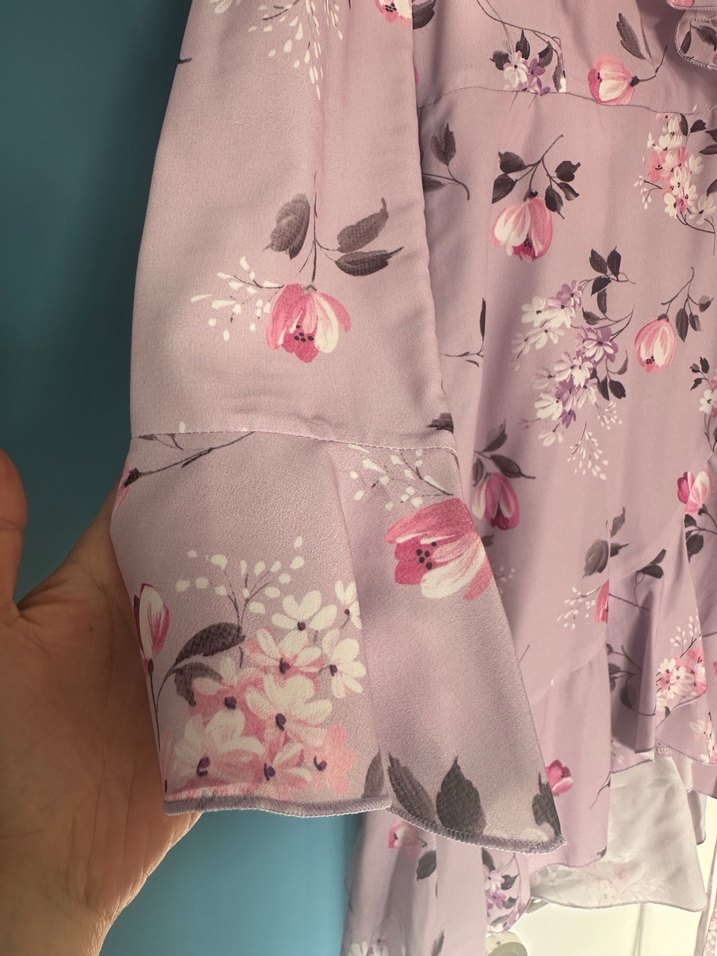 Mor Çiçekli Midi elbise - Görsel 2