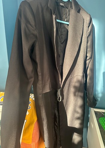 Siyah Uzun Kadın Ofis Kabanı - Görsel 3