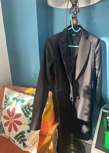 Siyah Uzun Kadın Ofis Kabanı - Görsel 6