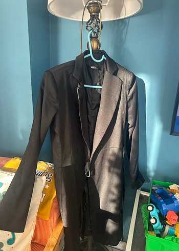 Siyah Uzun Kadın Ofis Kabanı - Görsel 2