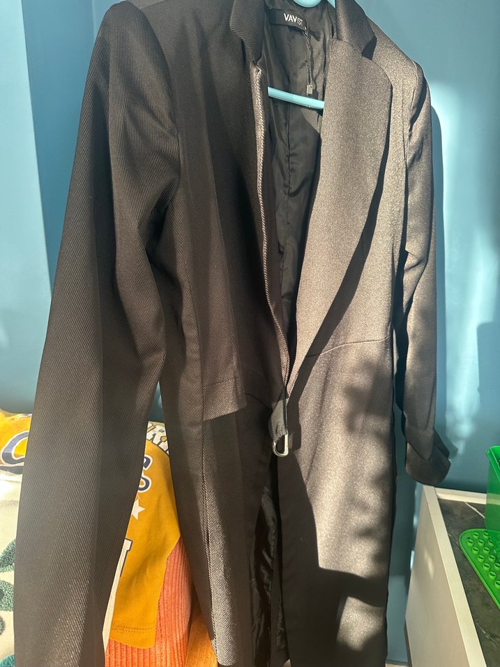 Siyah Uzun Kadın Ofis Kabanı - Görsel 3