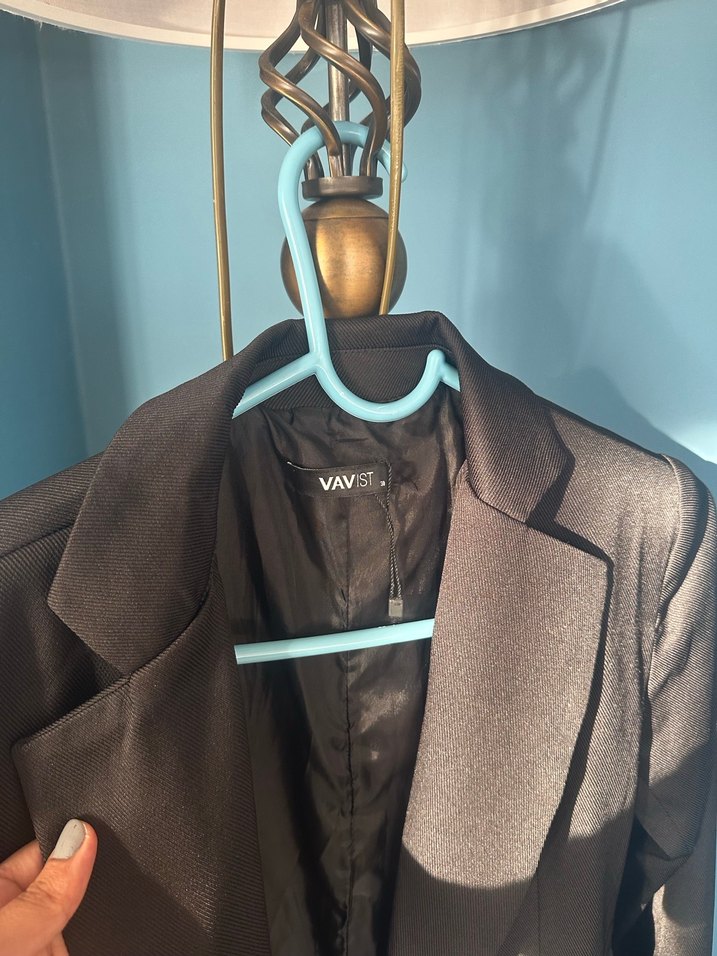 Siyah Uzun Kadın Ofis Kabanı - Görsel 4