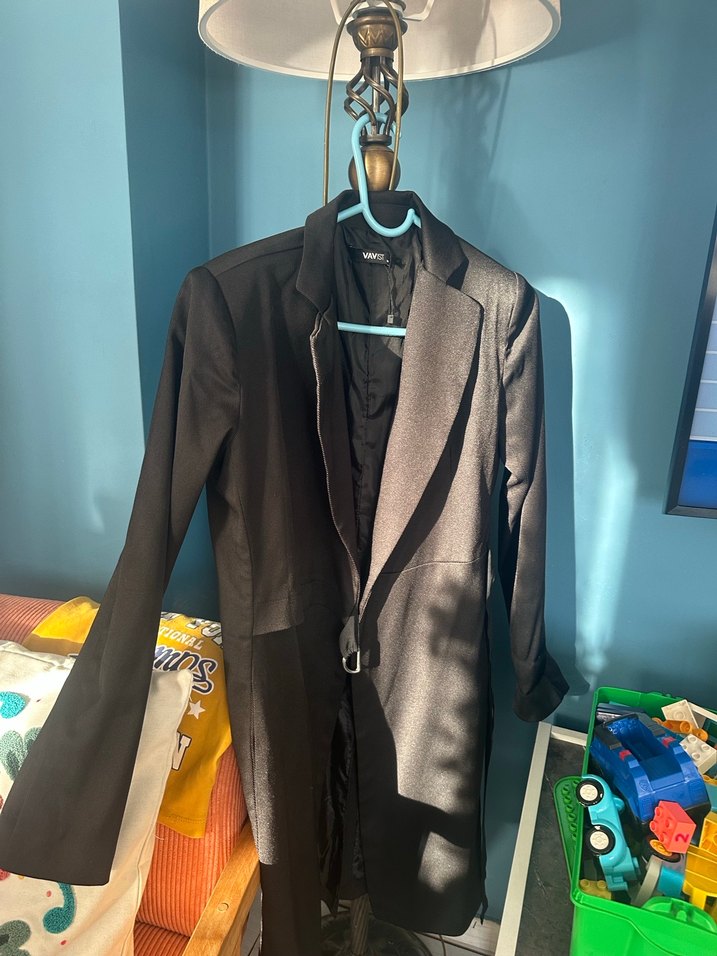 Siyah Uzun Kadın Ofis Kabanı - Görsel 2