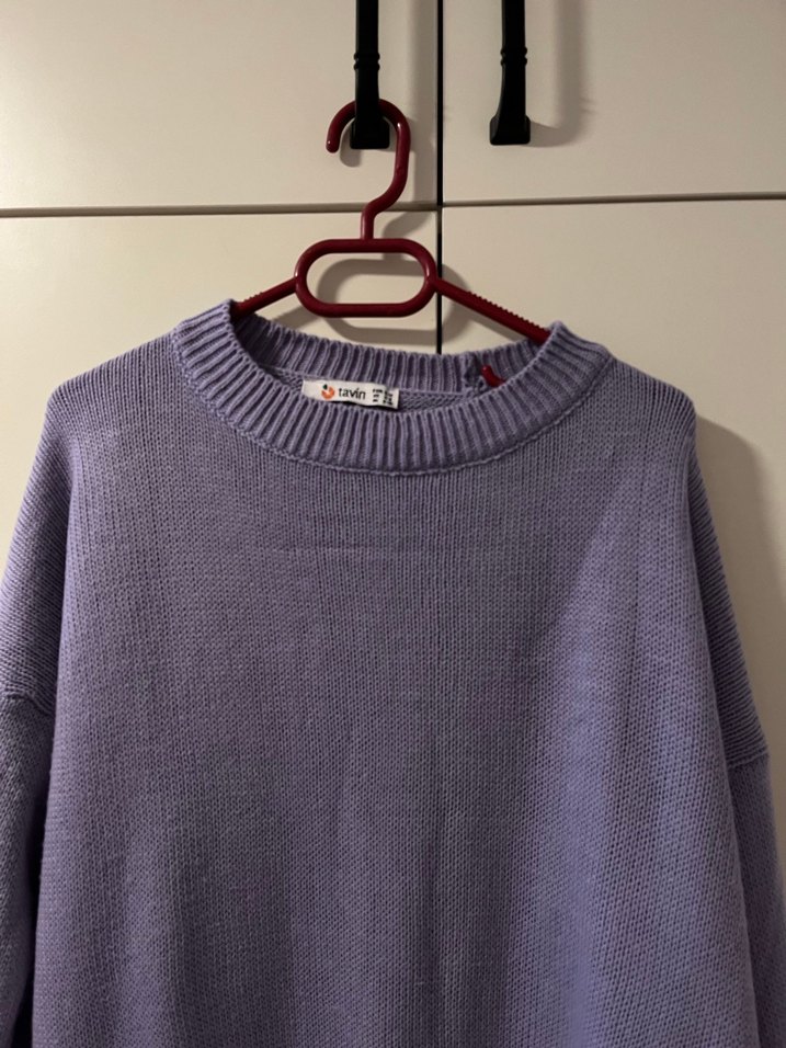 Lila Uzun Kollu Triko Midi Kazak - Görsel 2