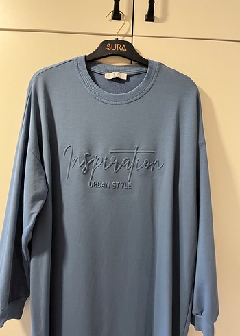 Uzun Kollu Mavi Uzun Kesim Tunik - Görsel 2