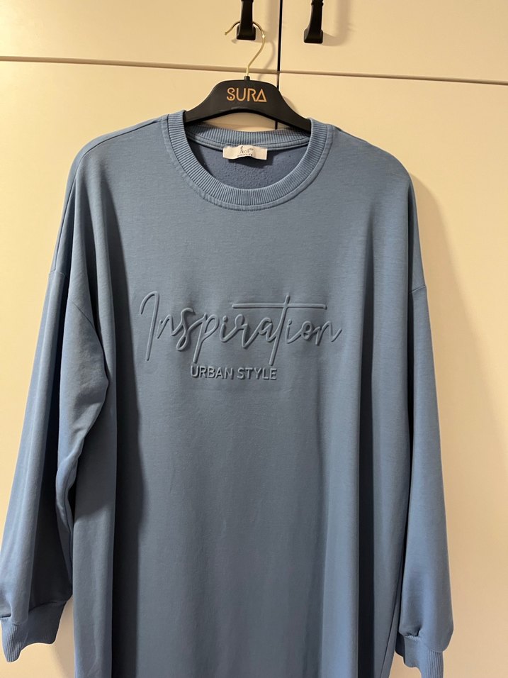 Uzun Kollu Mavi Uzun Kesim Tunik - Görsel 2