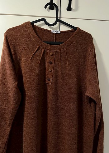 Düğmeli Kahverengi Uzun Kollu Kadın Triko Tunik - Görsel 2