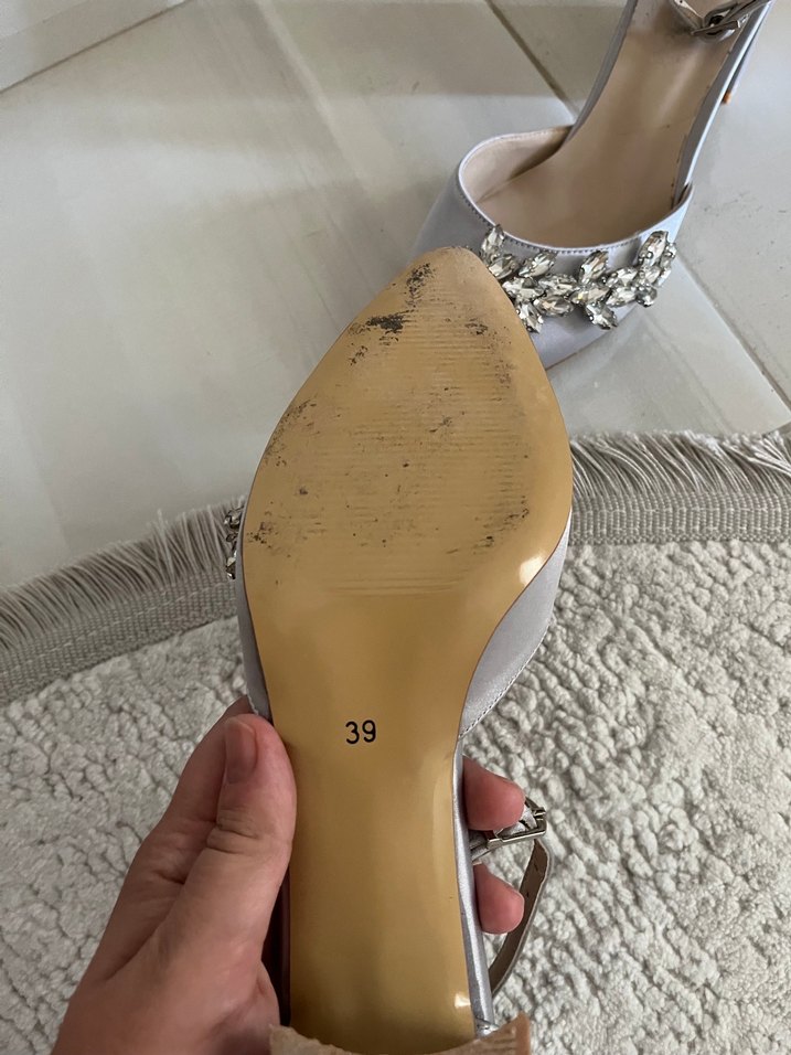 Taşlı Gümüş Kısa Topuklu Ayakkabı - Görsel 3