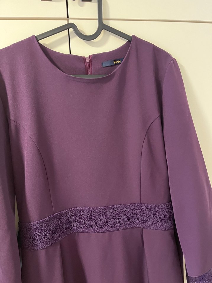 Mor Drapeli Uzun Kollu Kadın Elbise Tuğba Venn - Görsel 2