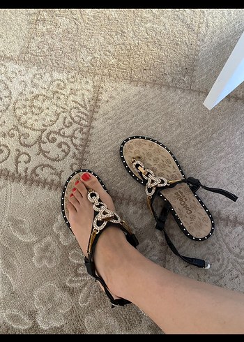 Siyah Yılan Desenli Tokalı Stiletto  Kadın Sandalet - Görsel 2