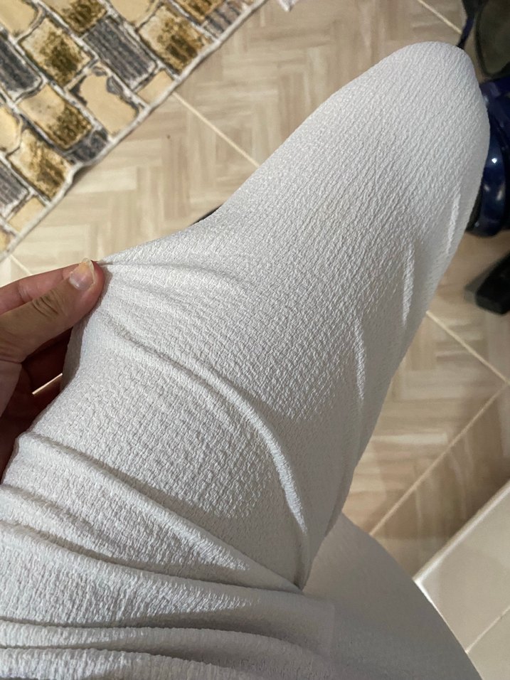 Detaylı Beyaz Kadın Keten Pantolon - Görsel 5