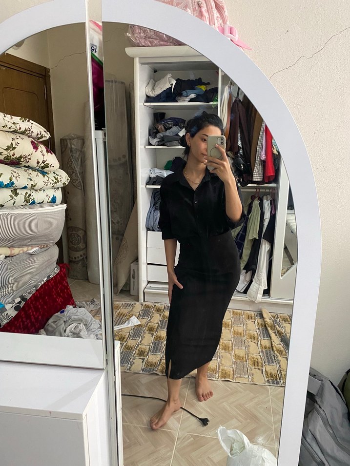 Siyah Midi Pamuklu Kadın etek - Görsel 4