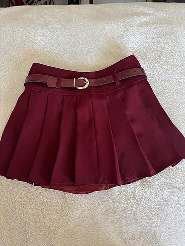 s Beden bordo Renk Mini pileli etek