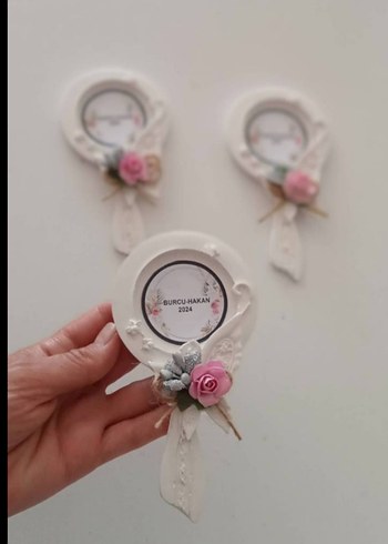 Beyaz Vintage Düğün Broşu Kurdeleli magnet 100 adet