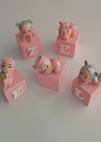 Pembe Bebek Figürlü Harf Blokları küp isimlik - Görsel 6