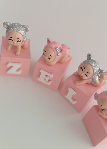 Pembe Bebek Figürlü Harf Blokları küp isimlik - Görsel 3