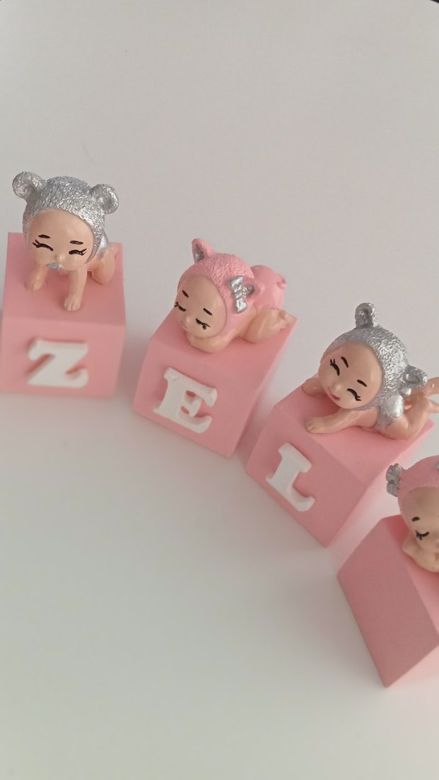 Pembe Bebek Figürlü Harf Blokları küp isimlik - Görsel 3