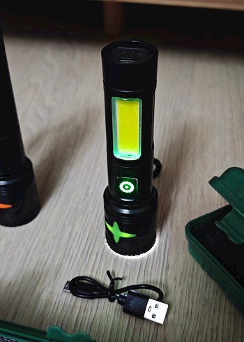 USB Şarjlı Siyah El Feneri - Görsel 6