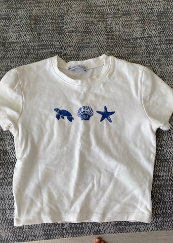 Beyaz Baskılı Kısa Kollu Tişört
