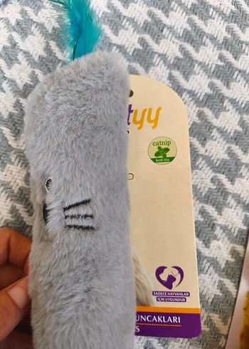 Gri Peluş Kedi Oyuncağı Tüylü Fare - Görsel 3