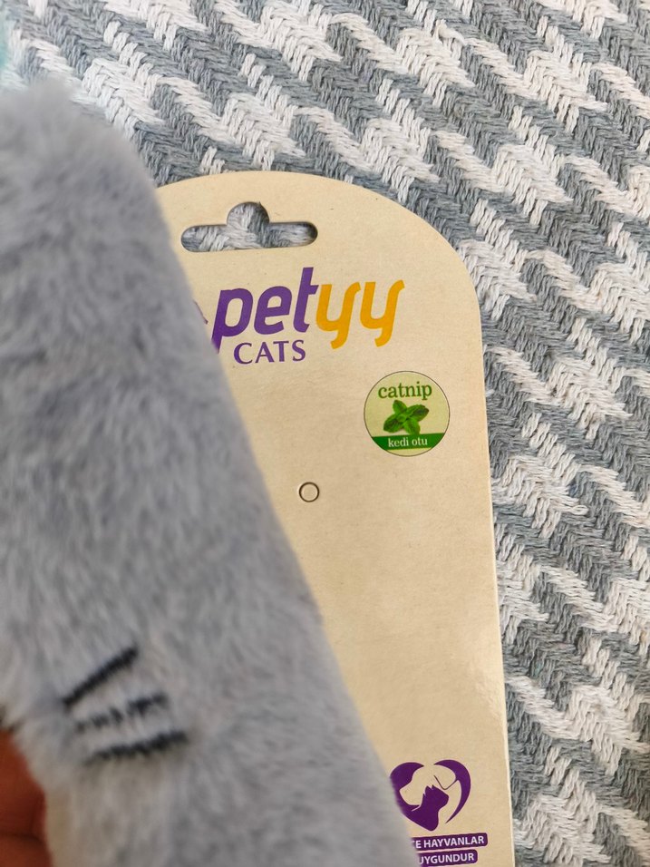 Gri Peluş Kedi Oyuncağı Tüylü Fare - Görsel 2