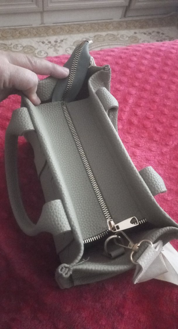 Bej Deri Fermuarlı Kadın Çanta - Görsel 3