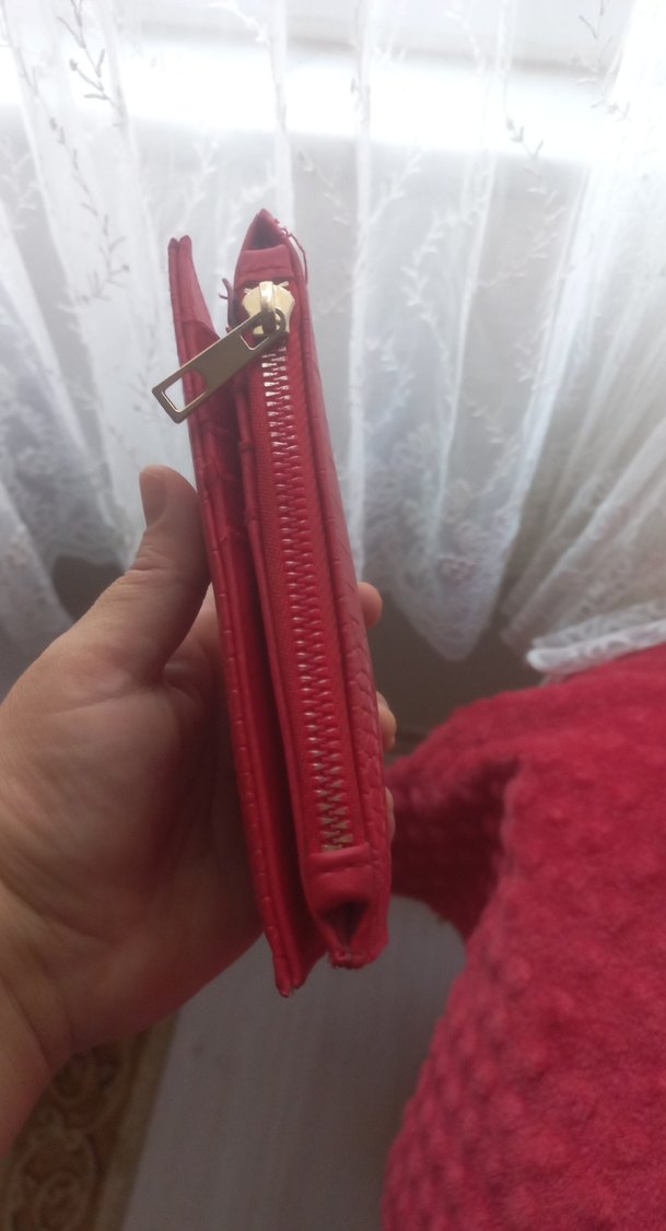 Kırmızı Yılan Derisi Desenli Deri Kadın Cüzdan - Görsel 3