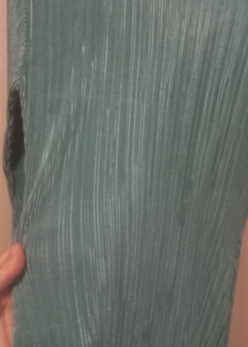 Turkuaz Piliseli Uzun Kollu Kadın Elbise - Görsel 3