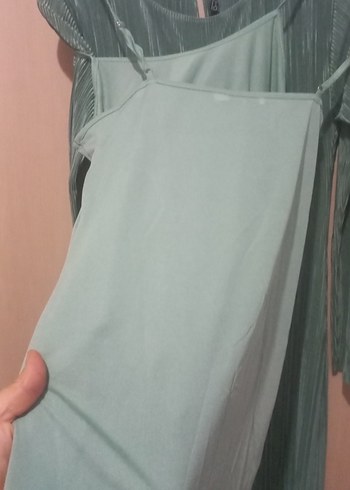 Turkuaz Piliseli Uzun Kollu Kadın Elbise - Görsel 11