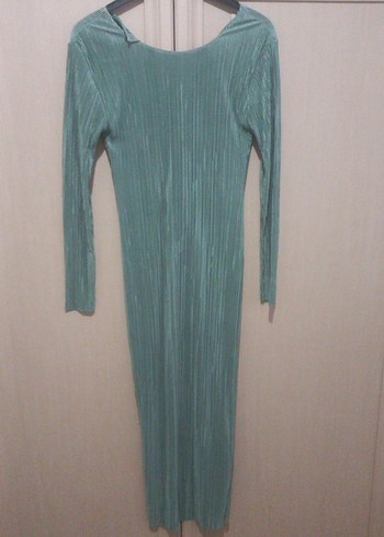 Turkuaz Piliseli Uzun Kollu Kadın Elbise - Görsel 7