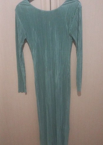 Turkuaz Piliseli Uzun Kollu Kadın Elbise - Görsel 2