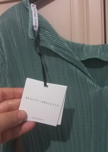 Turkuaz Piliseli Uzun Kollu Kadın Elbise - Görsel 4