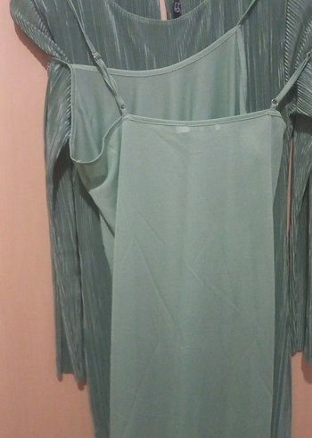 Turkuaz Piliseli Uzun Kollu Kadın Elbise - Görsel 10