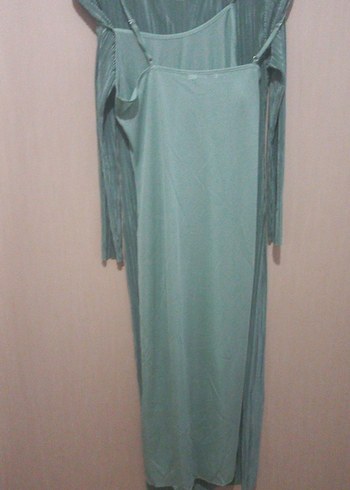 Turkuaz Piliseli Uzun Kollu Kadın Elbise - Görsel 12