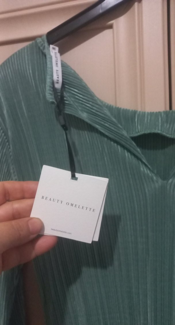 Turkuaz Piliseli Uzun Kollu Kadın Elbise - Görsel 4