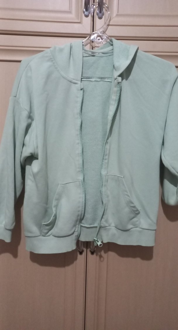 Kadın Pastel Yeşil Fermuarlı Sweatshirt - Görsel 2