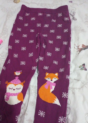 Kız Çocuk Mor Baskılı Triko Tayt - Görsel 7