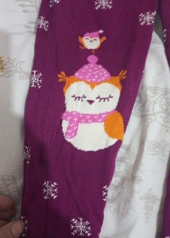 Kız Çocuk Mor Baskılı Triko Tayt - Görsel 5