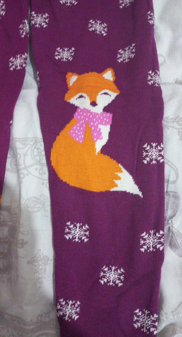 Kız Çocuk Mor Baskılı Triko Tayt - Görsel 4