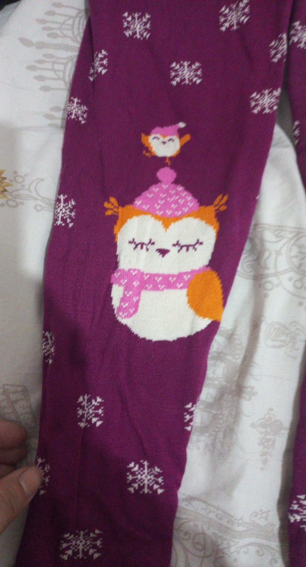 Kız Çocuk Mor Baskılı Triko Tayt - Görsel 5