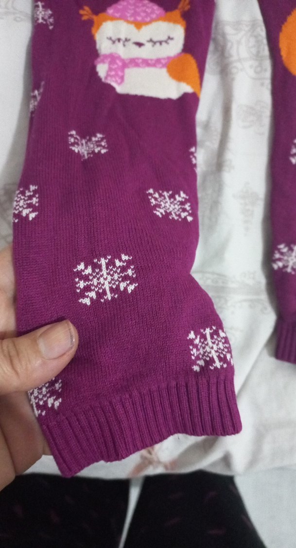 Kız Çocuk Mor Baskılı Triko Tayt - Görsel 3