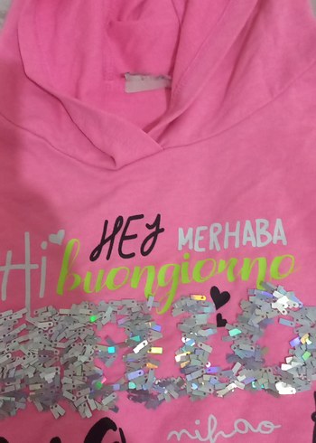 Pembe Kapüşonlu Kız Sweatshirt - Görsel 5