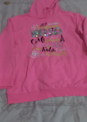 Pembe Kapüşonlu Kız Sweatshirt - Görsel 3