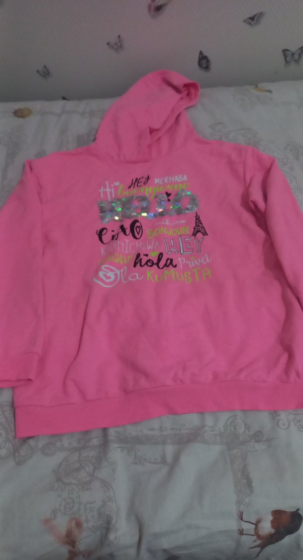 Pembe Kapüşonlu Kız Sweatshirt - Görsel 2