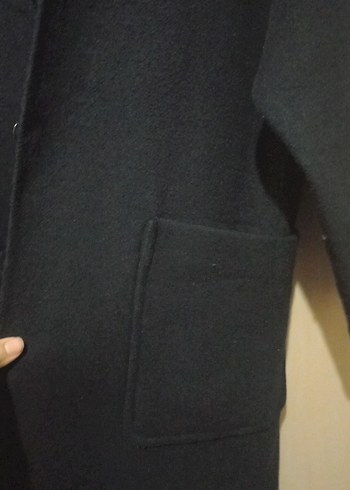 Kadın Siyah Uzun Ceket Notch Yaka - Görsel 4