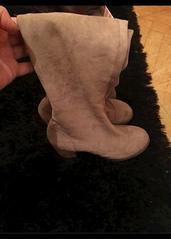 38 Beden Bej Süet Stiletto Topuklu Diz Boyu Kadın Çizme