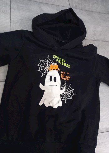 Erkek Çocuk Siyah Baskılı Kapüşonlu Sweatshirt